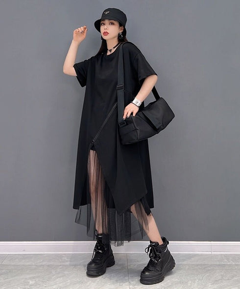 Asymmetry Mesh Layered Dress